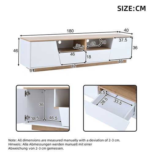 Meuble TV Avec LED, 2 Portes, 2 Niches Et 2 Tiroirs Blanc