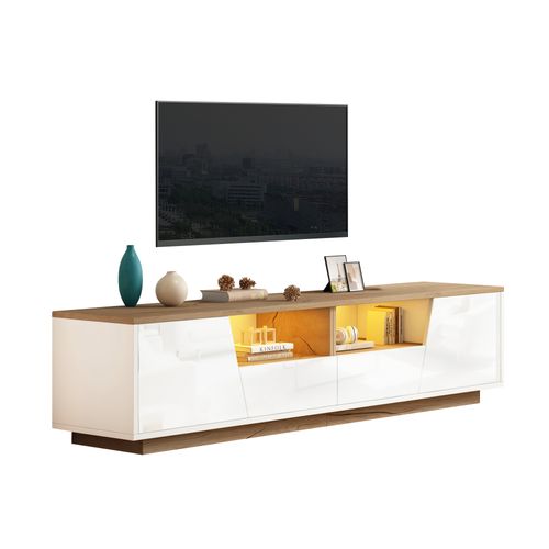 Meuble TV Avec LED, 2 Portes, 2 Niches Et 2 Tiroirs Blanc