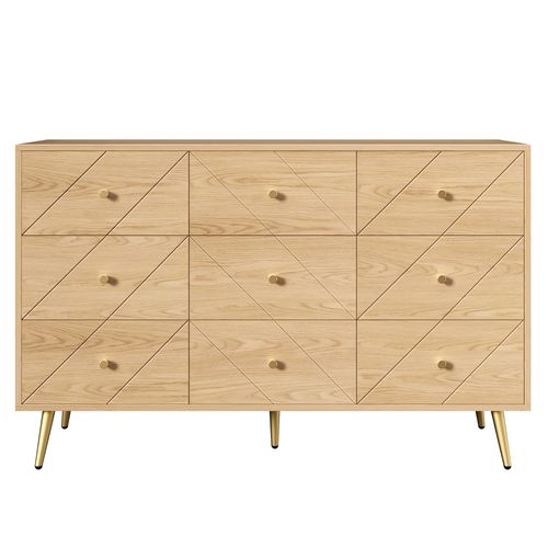 Commode Avec 9 Tiroirs Et Pieds En Métal Imitation Chêne