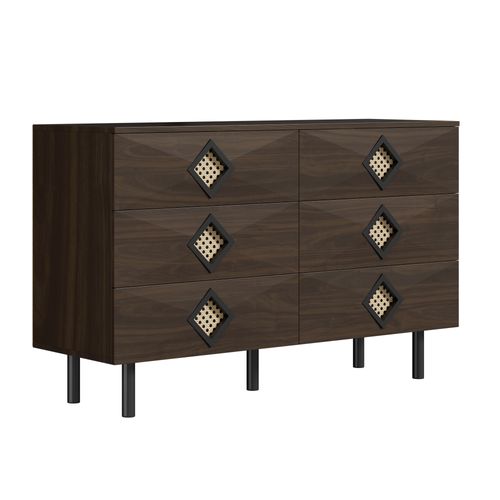 Commode Avec 6 Tiroirs Marron
