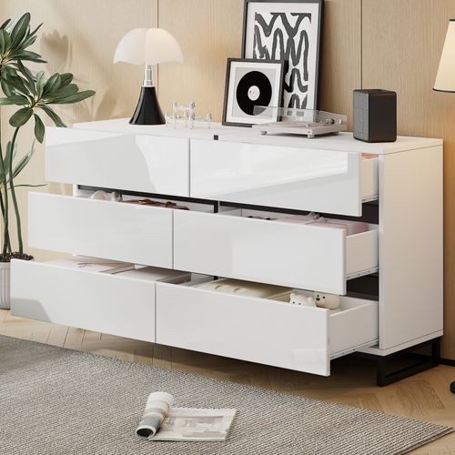 Commode Avec 6 Tiroirs Et Pieds En Métal Blanc