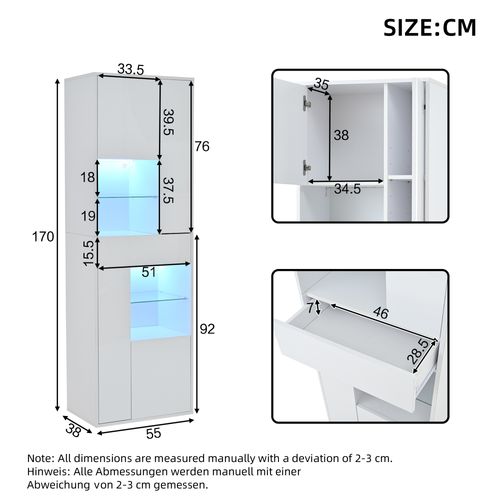 Vitrine Avec LED, 4 Porets, 4 Niches Et 1 Tiroir Blanc