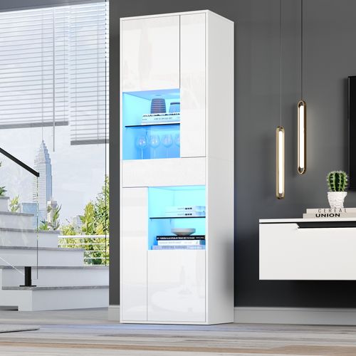 Vitrine Avec LED, 4 Porets, 4 Niches Et 1 Tiroir Blanc