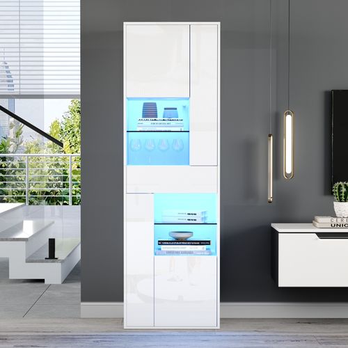 Vitrine Avec LED, 4 Porets, 4 Niches Et 1 Tiroir Blanc