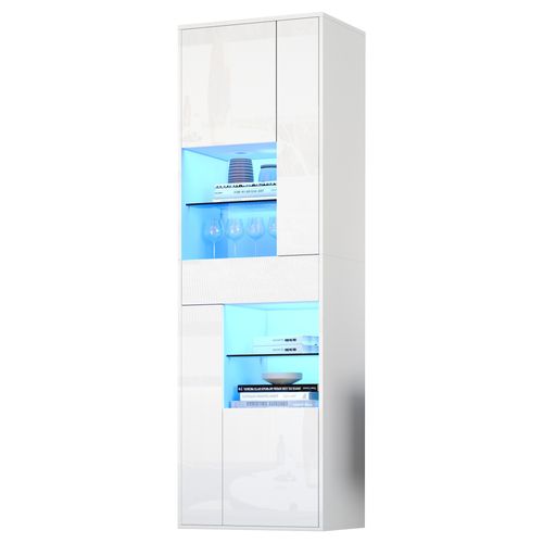 Vitrine Avec LED, 4 Porets, 4 Niches Et 1 Tiroir Blanc