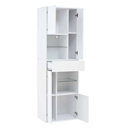 Vitrine Avec LED, 4 Porets, 4 Niches Et 1 Tiroir Blanc