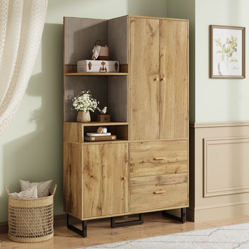 Armoire Avec 3 Portes Et 2 Tiroirs Couleur Bois