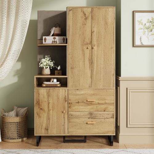 Armoire Avec 3 Portes Et 2 Tiroirs Couleur Bois