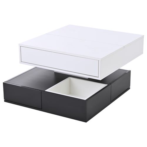 Table Basse Avec Un Bureau Rotatif Et Réglable à 360 Degrés Et 2 Tiroirs Noir