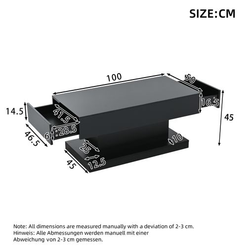 Table Basse Avec LED Et 2 Tiroirs Noir