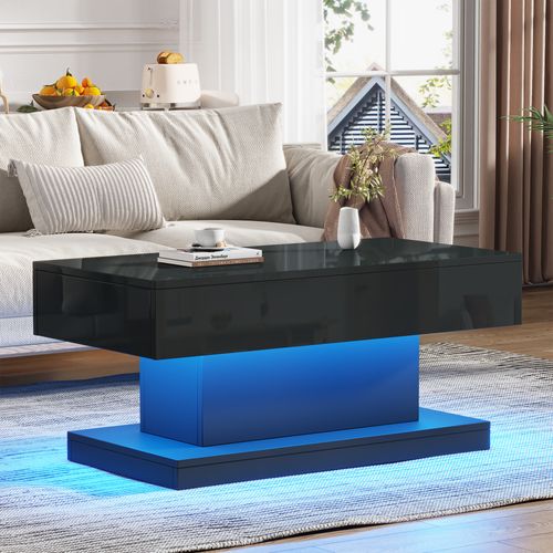 Table Basse Avec LED Et 2 Tiroirs Noir