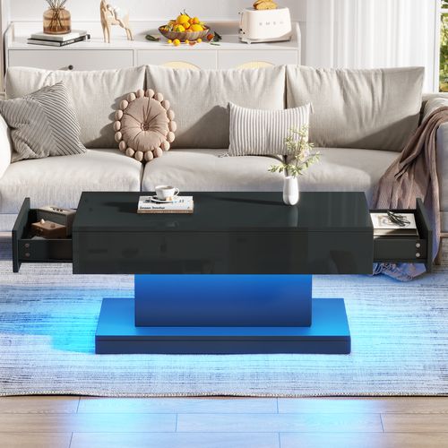 Table Basse Avec LED Et 2 Tiroirs Noir