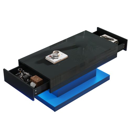 Table Basse Avec LED Et 2 Tiroirs Noir