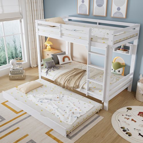 Lit Superposé 2x90x200cm Avec Lit Gigogne 90x190cm Blanc