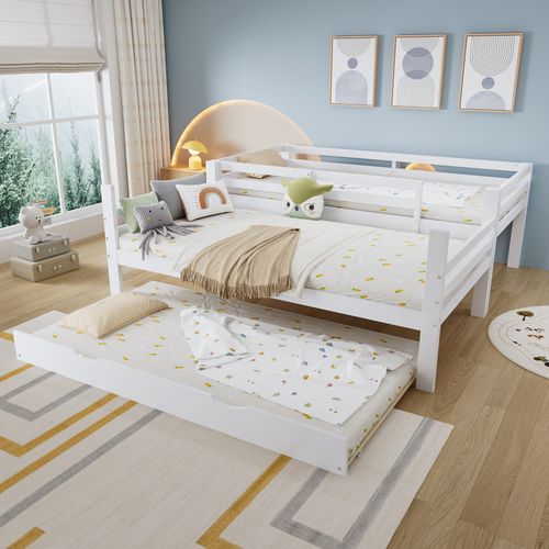 Lit Superposé 2x90x200cm Avec Lit Gigogne 90x190cm Blanc