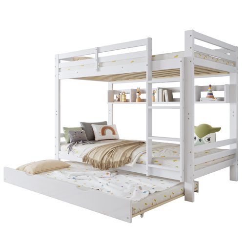 Lit Superposé 2x90x200cm Avec Lit Gigogne 90x190cm Blanc