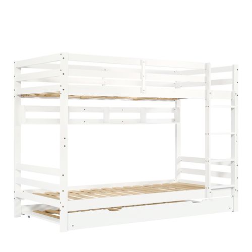 Lit Superposé 2x90x200cm Avec Lit Gigogne 90x190cm Blanc