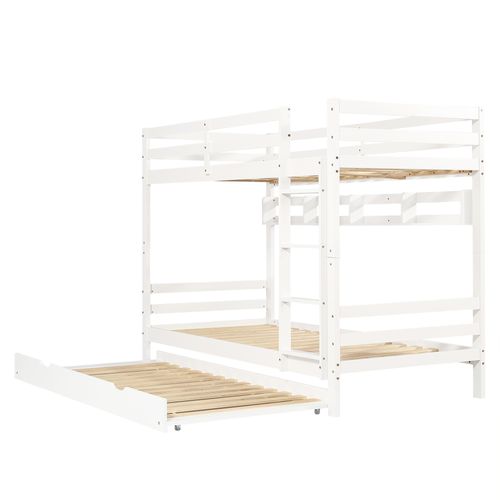 Lit Superposé 2x90x200cm Avec Lit Gigogne 90x190cm Blanc