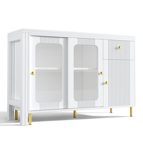 Ilot Central Cuisine Comptoir Avec Table Rotative Et Rétractable à 360° Et Portes Coulissantes Blanc