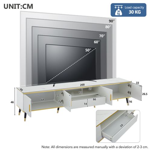 Meuble TV Avec 4 Portes, 1 Tiroir Et 1 Niche Blanc