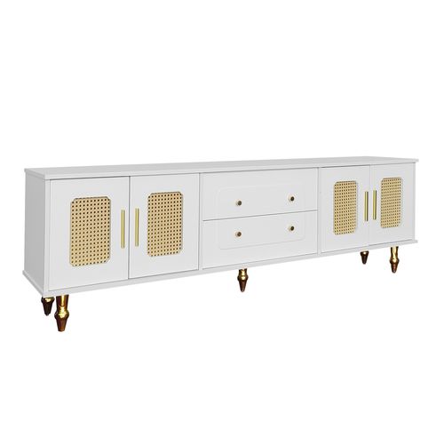 Meuble TV Avec 4 Portes Et 2 Tiroirs Blanc