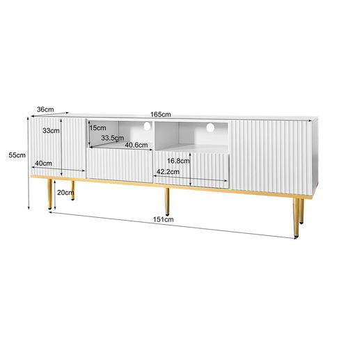 Meuble TV Avec 2 Porets, 2 Tiroirs Et 2 Niches Blanc