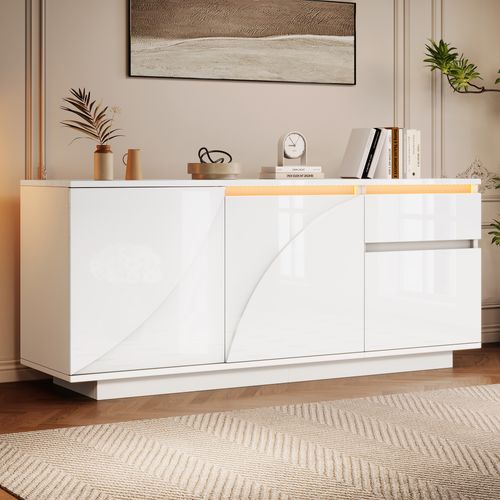 Buffet Avec LED, 3 Portes Et 1 Tiroir Blanc