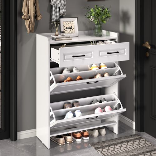 Meuble à Chaussures Avec 2 Portes Et 1 Tiroir Blanc