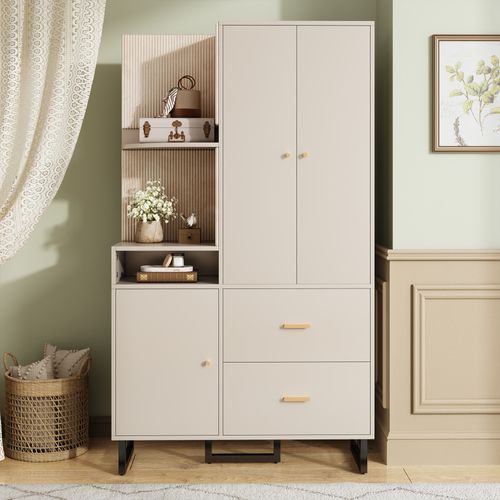 Armoire Avec 3 Portes Et 2 Tiroirs Beige