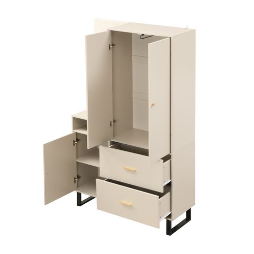Armoire Avec 3 Portes Et 2 Tiroirs Beige