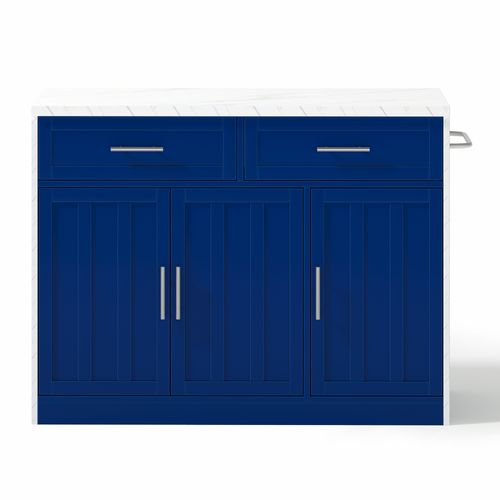 Ilot Central Cuisine Comptoir Avec 3 Portes Et 2 Tiroirs Bleu