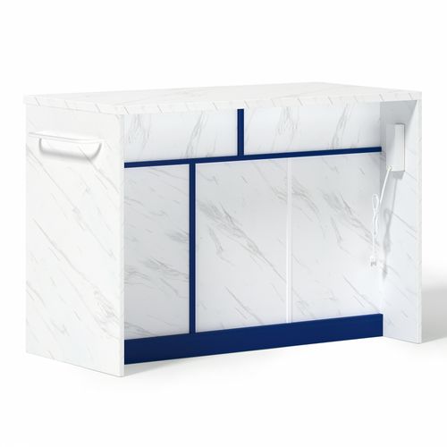 Ilot Central Cuisine Comptoir Avec 3 Portes Et 2 Tiroirs Bleu