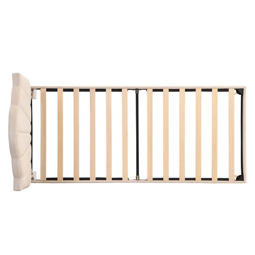 Lit Enfant 90 X 200 Cm Beige Velours Avec Tête De Lit Réglable En Forme De Coque + Pieds En Métal