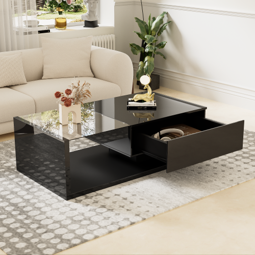 Table Basse Brillante Avec Tiroir Et LED Noir
