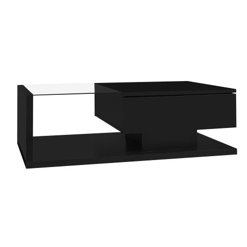 Table Basse Brillante Avec Tiroir Et LED Noir
