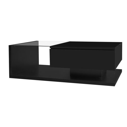 Table Basse Brillante Avec Tiroir Et LED Noir