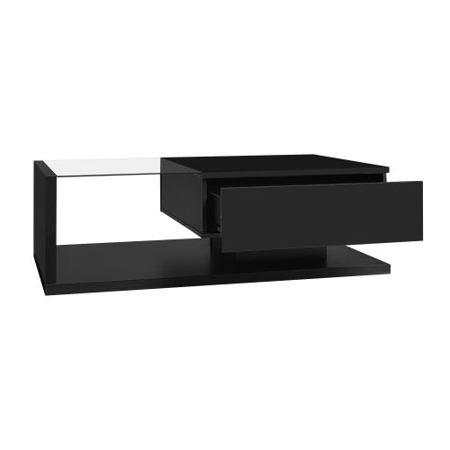 Table Basse Brillante Avec Tiroir Et LED Noir