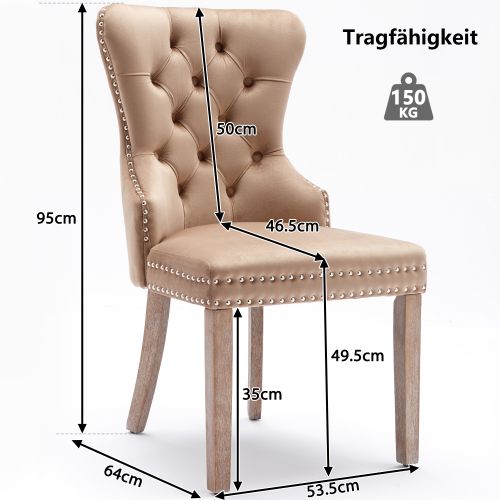 Lot De 2 Chaises Avec Décoration De Rivets Et Pieds En Bois Velours Beige Foncé