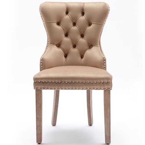 Lot De 2 Chaises Avec Décoration De Rivets Et Pieds En Bois Velours Beige Foncé