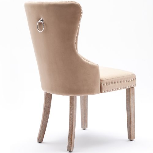 Lot De 2 Chaises Avec Décoration De Rivets Et Pieds En Bois Velours Beige Foncé