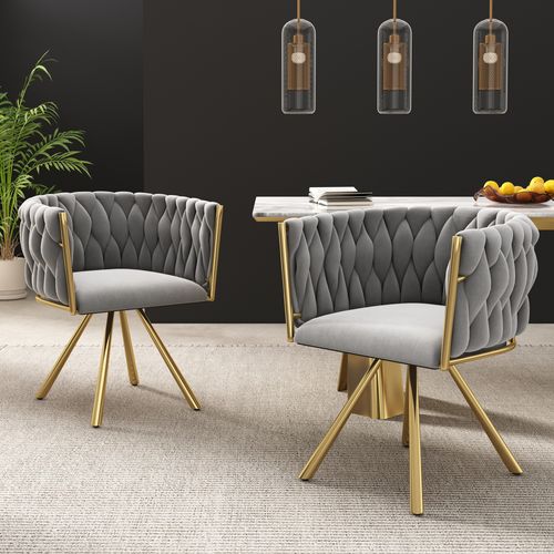 Lot De 2 Chaise Dactylo Pivotante à 360° Avec Pieds En Métal Velours Gris