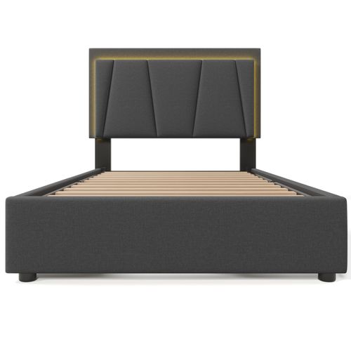 Lit 90 X 200cm Avec 2 Tiroirs + LED - Lin Gris