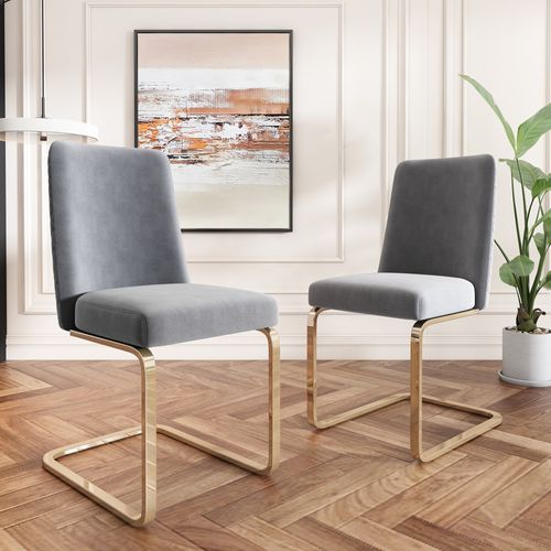 Lot De 2 Chaises, Structure En Métal Doré, Assise Et Dossier En Velours Gris