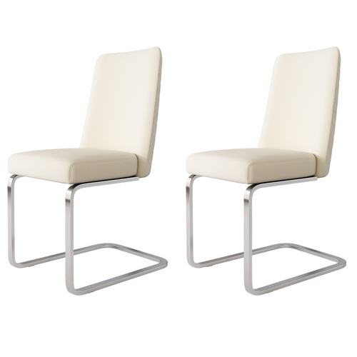 Lot De 2 Chaises, Structure En Métal Argenté, Assise Et Dossier En Velours Beige