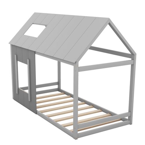 Lit Enfant 90 X 200 Cm Lit Cabane Avec Fenêtre En Gris