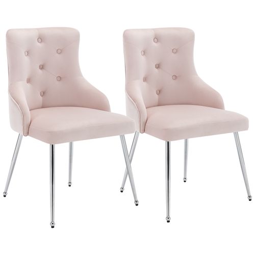 Fauteuil Velours Rose Lot De 2 Chaise De Salle à Manger Avec Coussin Lombaire Et Pieds En Métal
