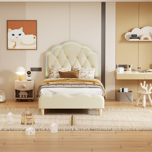 Lit Enfant 90 X 200cm Avec LED Pu Blanc