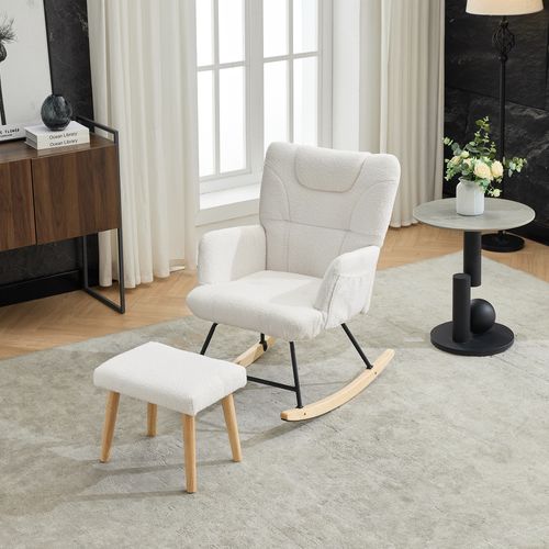 Rocking-chair Fauteuil à Bascule Avec 1 Repose-pieds Blanc
