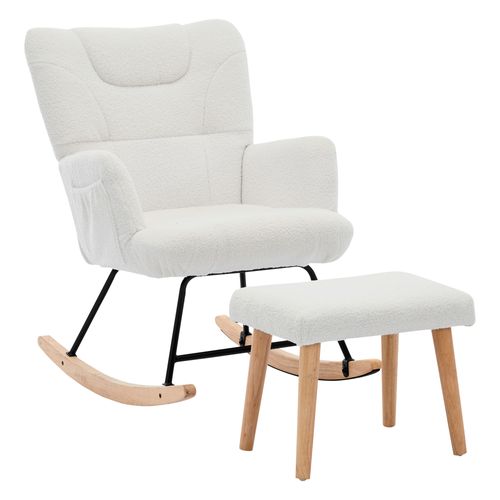 Rocking-chair Fauteuil à Bascule Avec 1 Repose-pieds Blanc