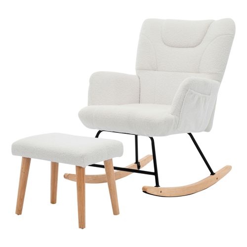 Rocking-chair Fauteuil à Bascule Avec 1 Repose-pieds Blanc